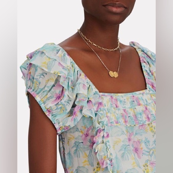 LoveShackFancy x Intermix Exclusive Ivorie Viscose Floral Ruffle Mini Dr… - Picture 3 of 10